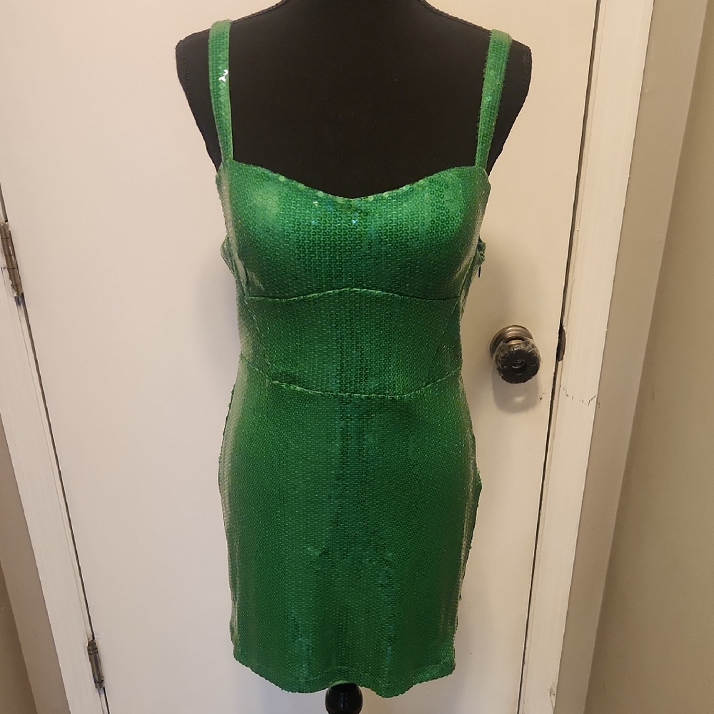Morgan & Co Green Sequin Cocktail Dress Size 7 Sparkly Party Dress
